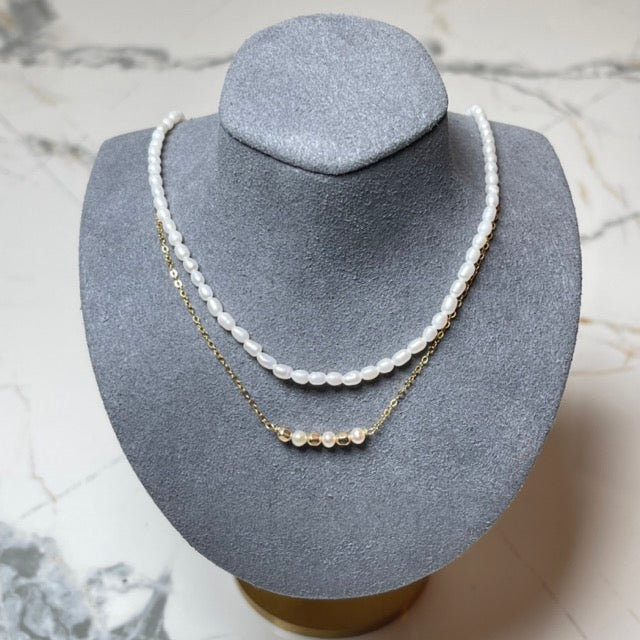 Baby Pearl with Gold beads Station Necklace 14K Gold Filled