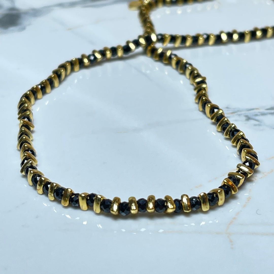 Black Onyx and Gold Beaded Necklace